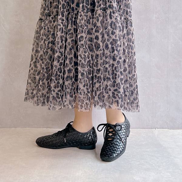 【26春夏新作】柔らかい！編み込みデザイン レースアップシューズ