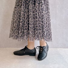 【26春夏新作】柔らかい！編み込みデザイン レースアップシューズ