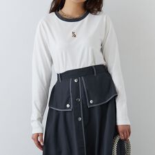 キツネ刺繍リンガーロンTEE