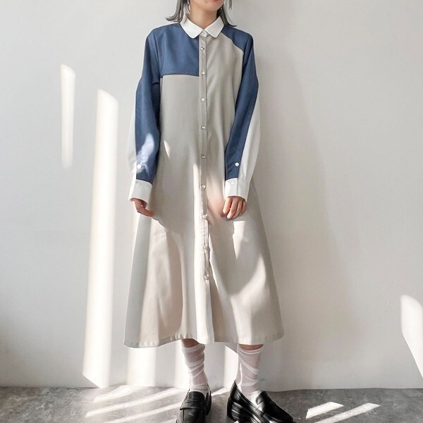 Aラインバイカラーワンピース | NICOLE CLUB | マルイウェブチャネル