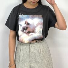 フレンチスリーブ猫Tシャツ