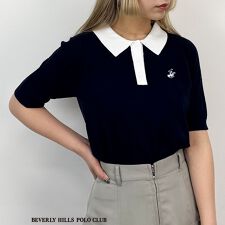 【BEVERLY HILLS POLO CLUB】透かし編みニットポロシャツ