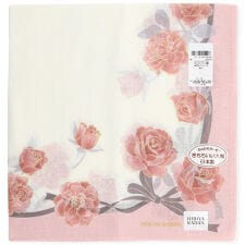 ヒビヤカダン　大判　プリントハンカチ（58cm）バラとリボン　【日比谷花壇】