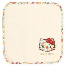 ハローキティ　ミニ　タオルハンカチ（23cm）花柄ハローキティ　アイボリー