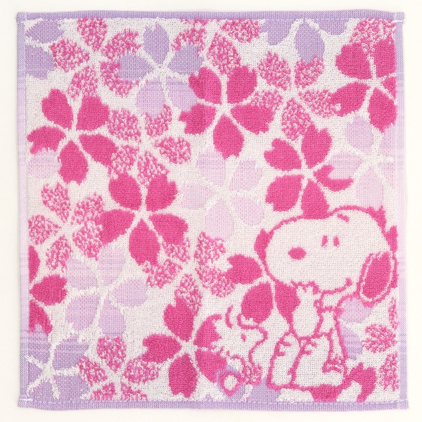スヌーピー タオルハンカチ 桜シリーズ（オーガンジー巾着入り）満開桜