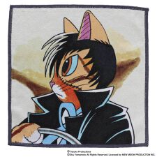 キャットアート　スマホ・メガネ拭き　ハンカチ　ブラック・ニャック　【CAT ART】