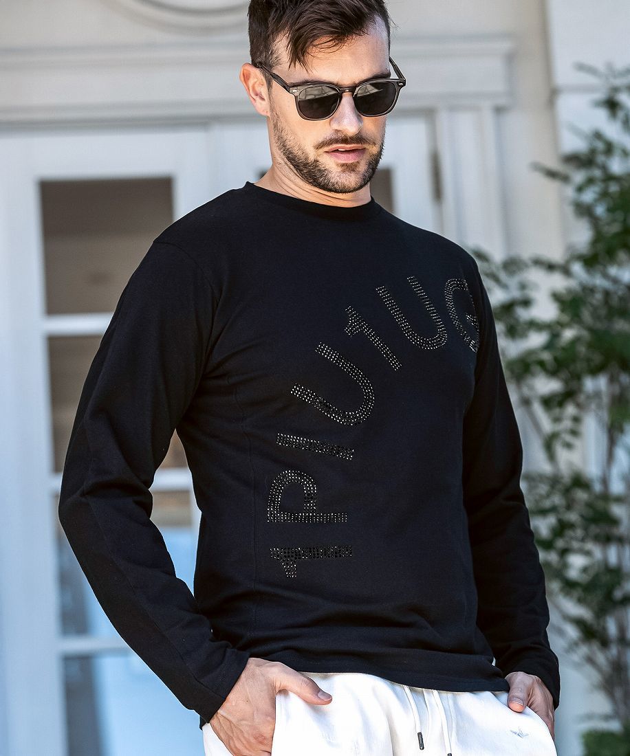 1PIU1UGUALE3 RELAX ラインストーンロゴロングTシャツ | ウノ