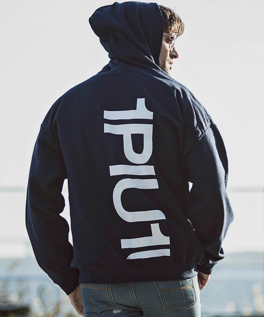 【コラボ】1PIU1UGUALE3 RELAX プルオーバーフーディー ブラック 【1PIU1UGUALE3 RELAX】HEM LOGO HOODIE 大きいサイズ