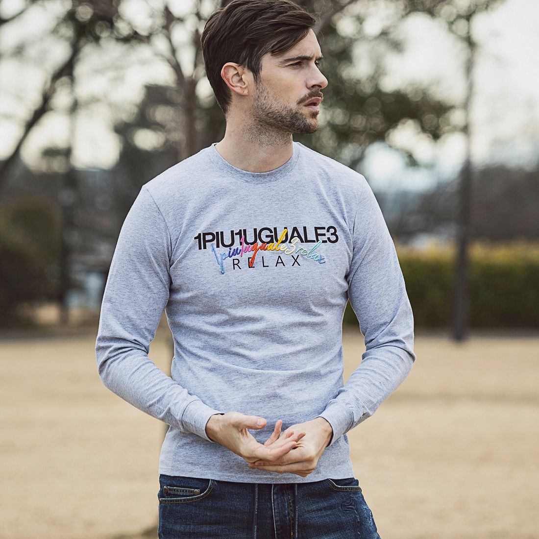 1PIU1UGUALE3 RELAXレインボー刺繍ダブルロゴ長袖Tシャツ | ウノ