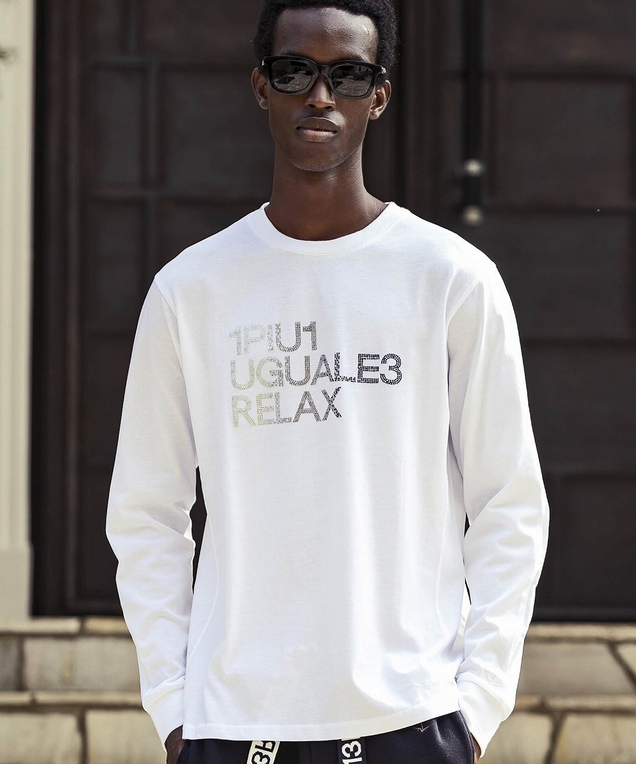 1PIU1UGUALE3 RELAX ラインストーンロゴロングTシャツ | ウノピゥ ...