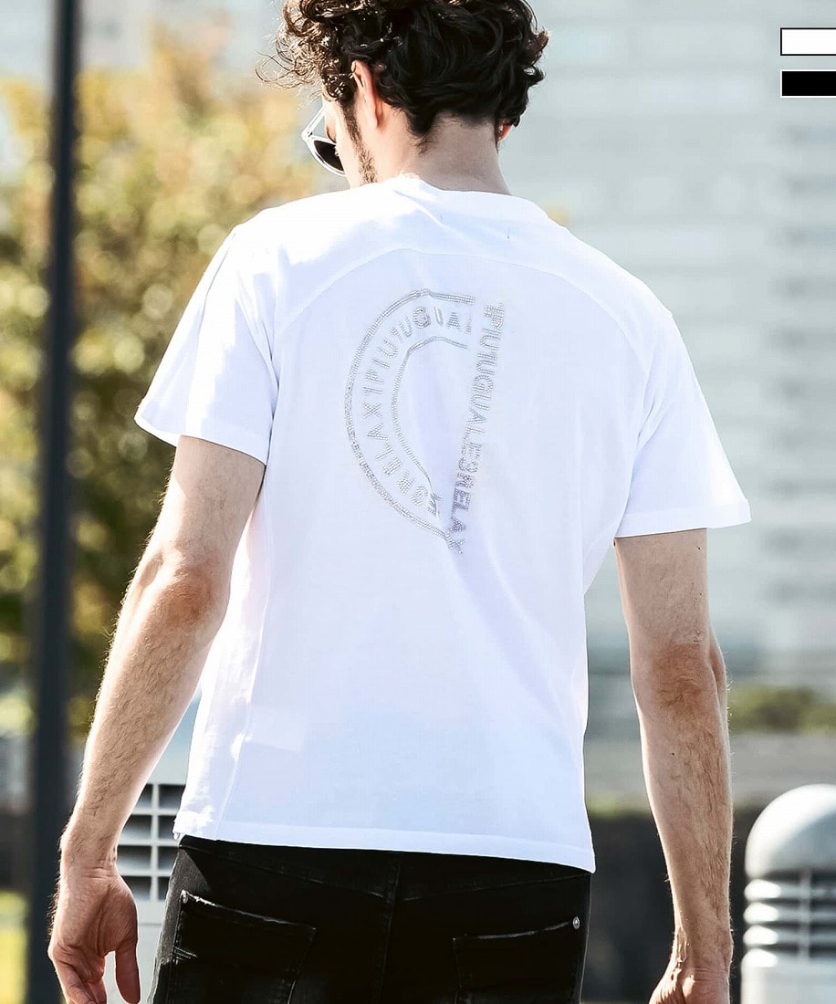 人気■1PIU1UGUALE3 RELAX■ラインストーンバックロゴ Tシャツ 1PIU1UGUALE3 RELAX ラインストーンバックロゴ半袖Tシャツ