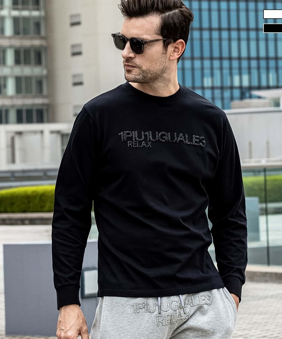 人気■1PIU1UGUALE3 RELAX■スパークリングロゴ Tシャツ 白 黒 1PIU1UGUALE3 RELAX スパークリングロゴロングTシャツ | ウノ