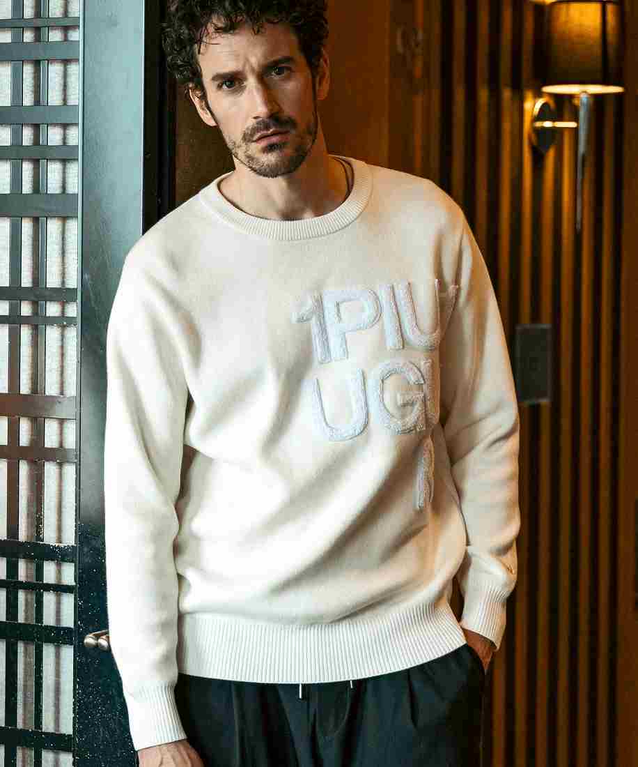 1PIU1UGUALE3 RELAX シャギーロゴクルーネックニット | ウノピゥウノウ