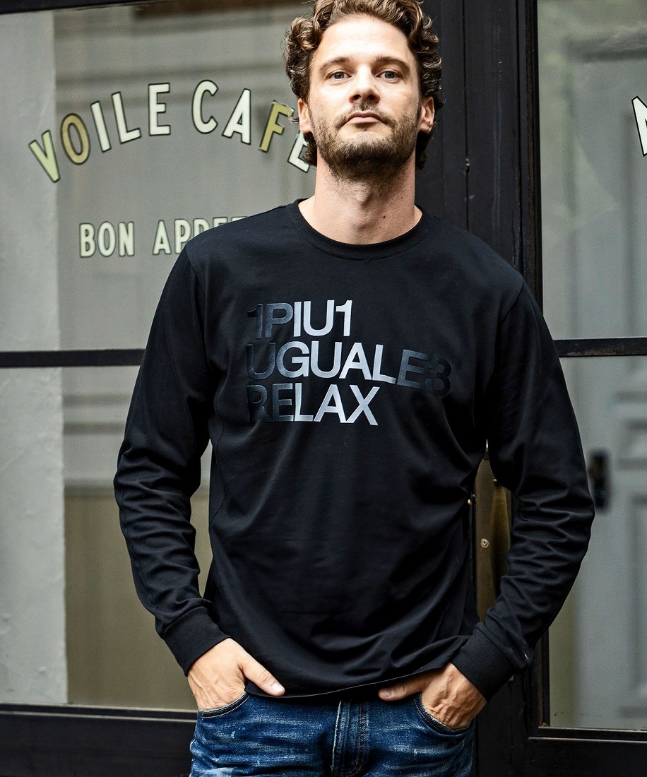 1PIU1UGUALE3 RELAX フェイクレザーロゴロングTシャツ 2色展開 1PIU1UGUALE3 RELAX フェイクレザーロゴロングTシャツ | ウノ