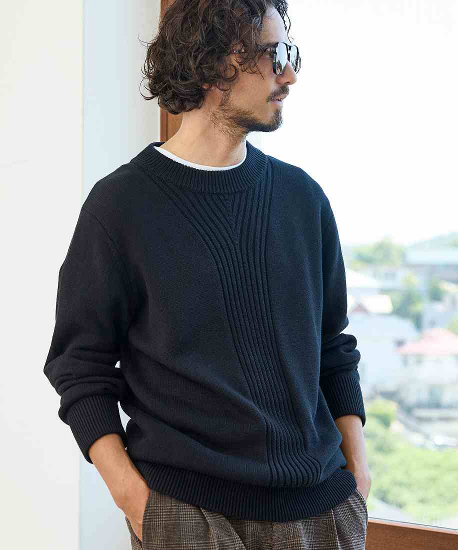 1PIU1UGUALE3 RELAX シャギーロゴクルーネックニット | ウノピゥウノウ