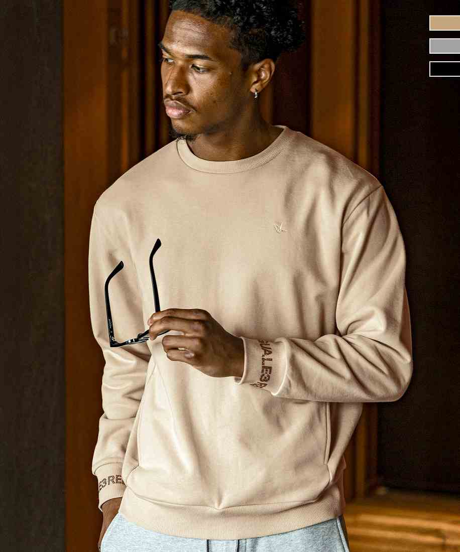 1PIU1UGUALE3 RELAX ラインストーンカフスウェットクルーネックプル