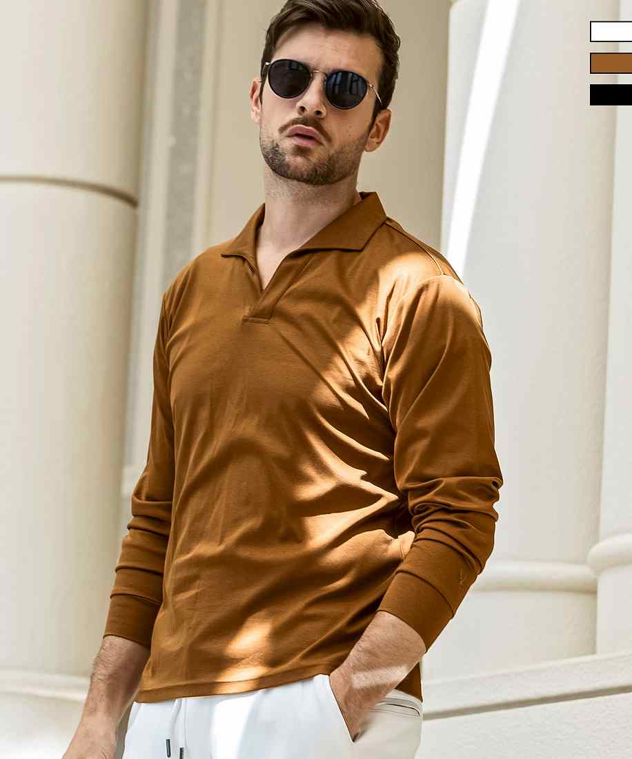 1PIU1UGUALE3 RELAX スーパーストレッチランダムロゴ ポロシャツ