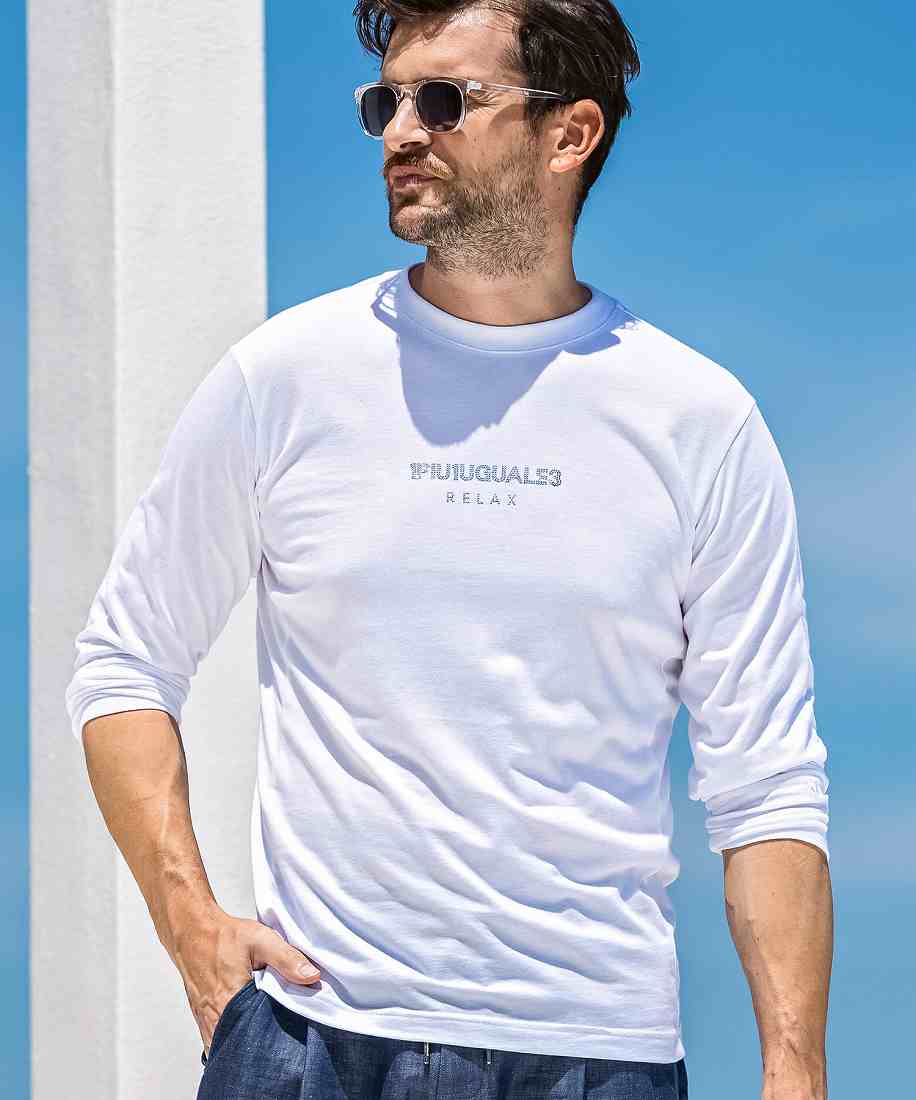 1PIU1UGUALE3 RELAX ラインストーンロゴロングTシャツ | ウノ