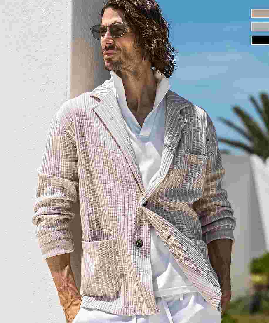 1PIU1UGUALE3 RELAX シアサッカー ストライプ ジャケット 1PIU1UGUALE3 RELAX シアサッカーストライプジャケット | ウノピゥ