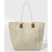 1PIU1UGUALE3 RELAX ロープ刺繍ロゴリネンブレンドトートバッグ