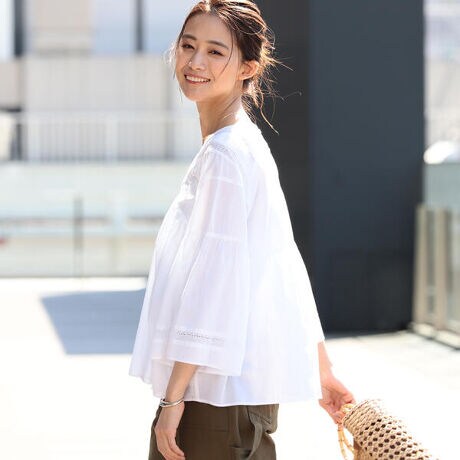 B：MING by BEAMS ／ ピンタック レース ブラウス 