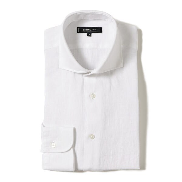【極美品】BEAMS　リネン　カッタウェイシャツ　L　ホワイト BEAMS HEART（ビームス ハート）【9/4再値下げ】ピン
