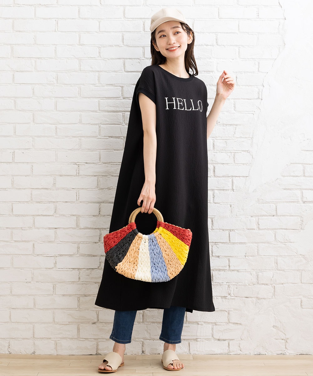 サブ ストリート（sab street）/【大きいサイズ】 9号・15号(M・3L) FONTLAB HELLOプリントワンピース 大きいサイズ】 9号・15号(M・3L) FONTLAB HELLOプリントワンピース