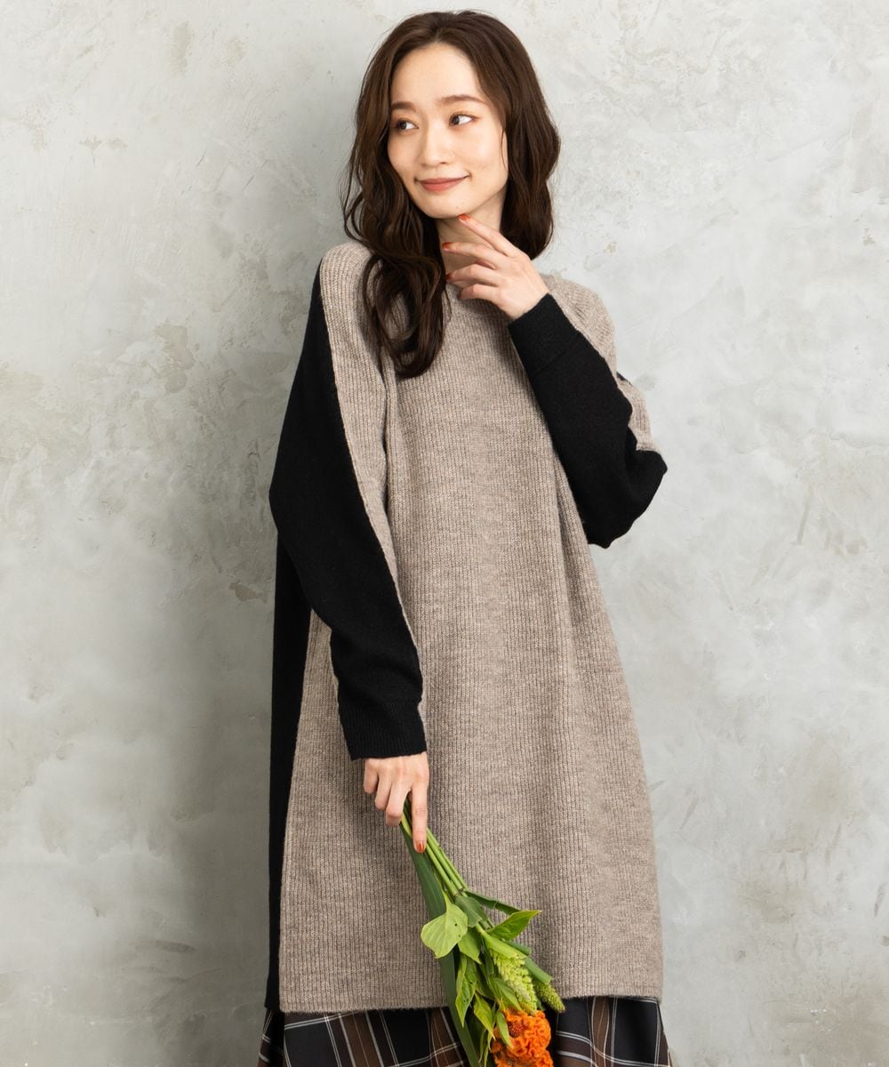 サブ ストリート（sab street）/【大きいサイズ】 9号・15号(M・3L) FONTLAB 2WAYバイカラーニットチュニック 大きいサイズ】 9号・15号(M・3L) FONTLAB 2WAYバイカラーニット