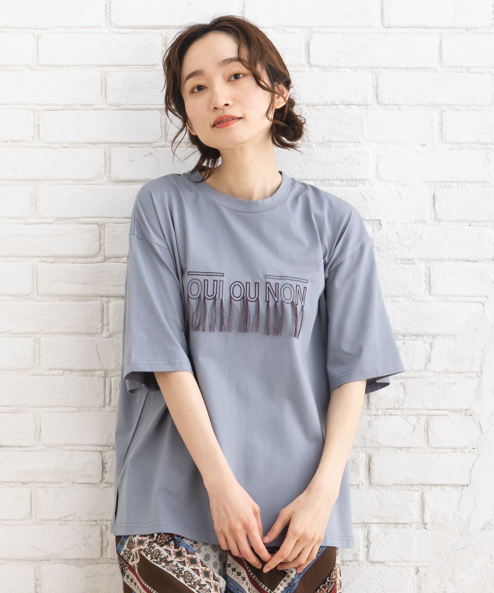 【大きいサイズ】 15号(3L) FONTLAB ビジューフリンジロゴTシャツ 大きいサイズ】 9号・15号(M・3L) FONTLAB フリンジロゴ