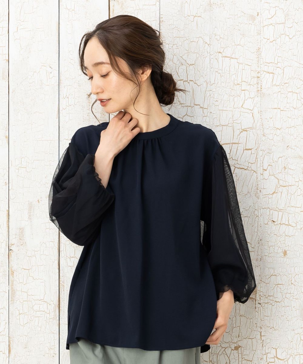 サブストリート（sab street）/【大きいサイズ】 9号・15号・19号 FONTLAB カットジョーゼット配色ステッチブラウス 大きいサイズ】 9号・15号・19号 FONTLAB カットジョーゼット配色