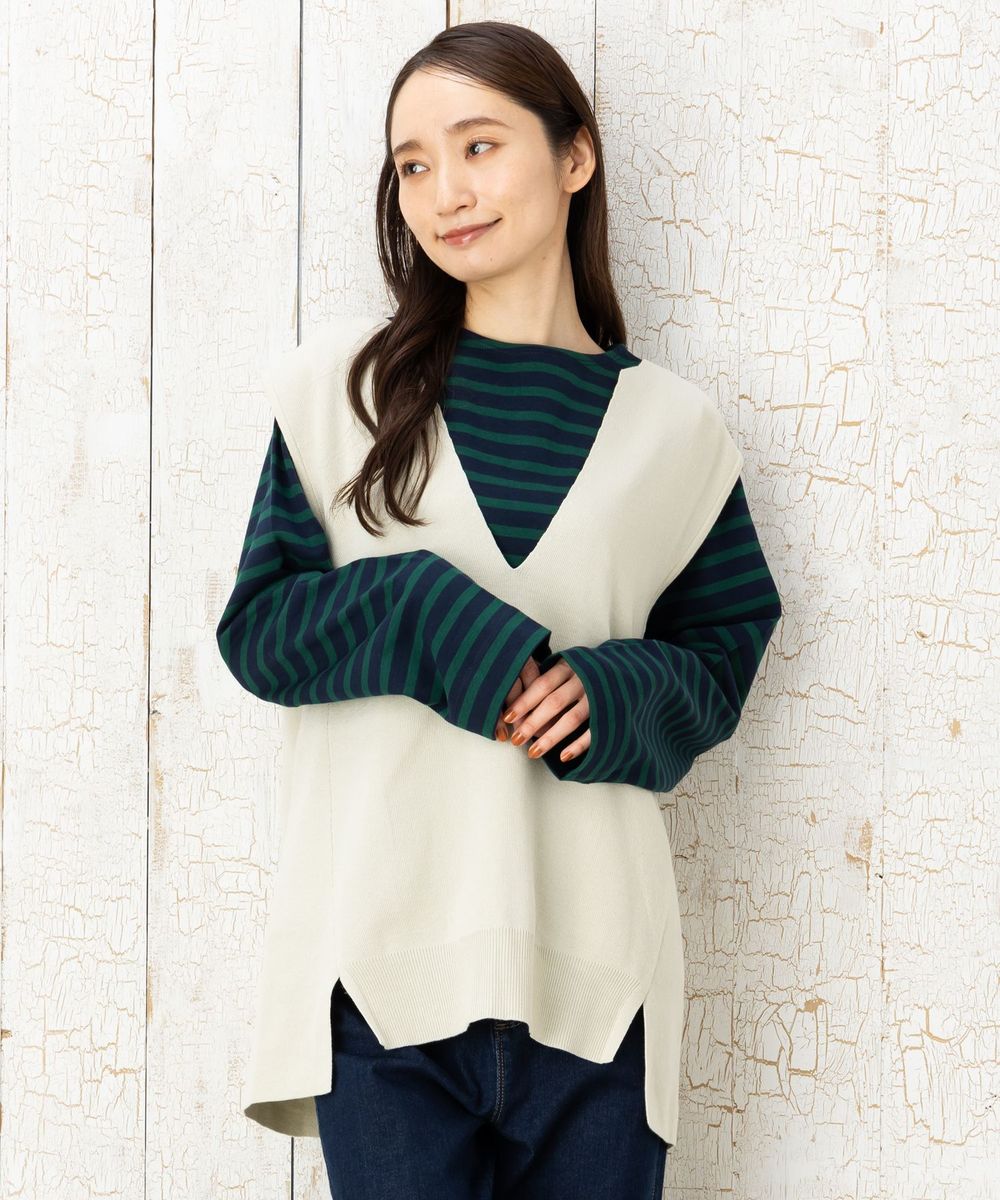 9号・15号 FONTLAB Vネックニットベスト×ボーダーカットソー