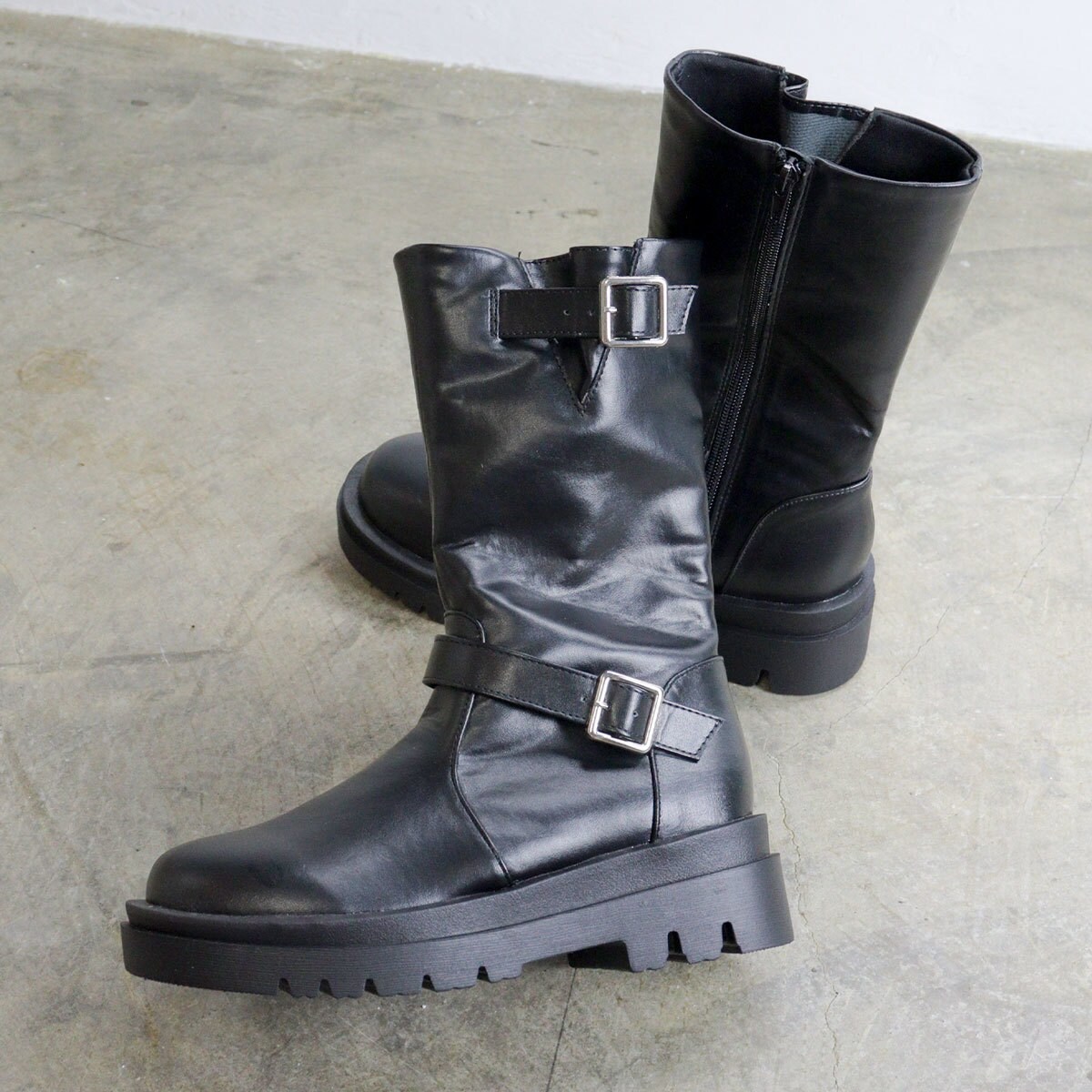 UNISEX」☆22.5~27cm 厚底軽量ライダース エンジニアブーツ