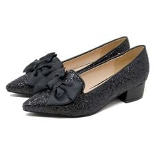 ★リボン付きグリッター(PU)オペラパンプス★1024