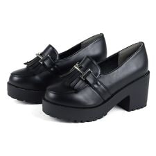 軽量厚底ソール★フリンジビット ローファーパンプス★3022