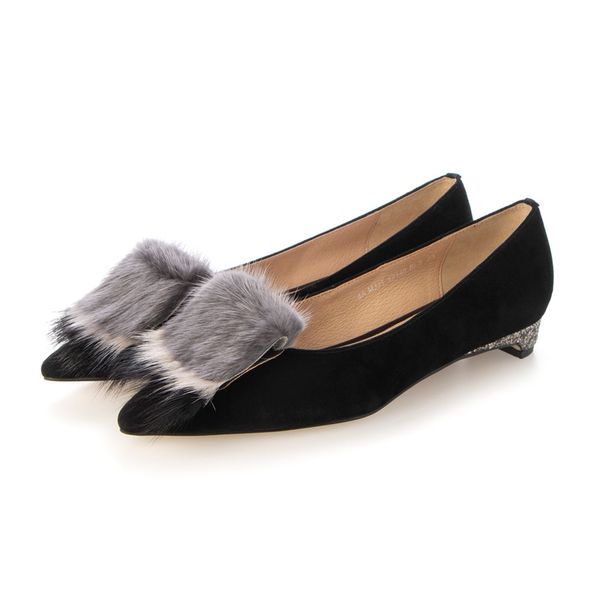 MODE ET JACOMO★新品★ファー付きグレーパンプス コンビファー付きフラットパンプス | モード・エ・ジャコモ(MODE ET