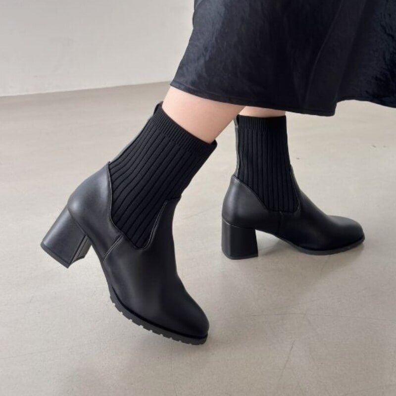 オリエンタルトラフィック（ORiental TRaffic）/柔らかいニットで歩きやすい 美脚見えが叶う スクエアトゥニットヒールブーツ/31403 柔らかいニットで歩きやすい 美脚見えが叶う スクエアトゥニットヒール