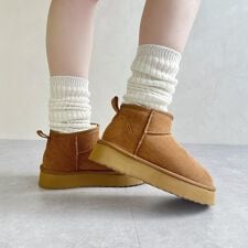 【厚底なのに軽量！防寒】厚底ムートンショートブーツ/35401
