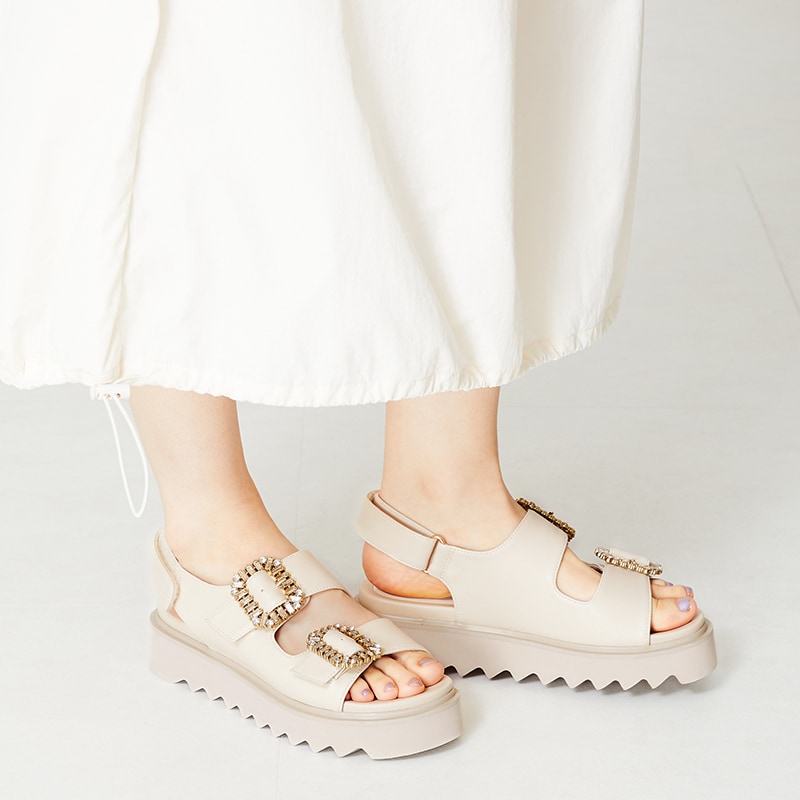国内発送★  ロゴ バックル 厚底 ウエッジ サンダル Fashion Letter サンダル 日本製アンクルベルト厚底ウェッジ