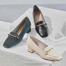 オリエンタルトラフィック(ORiental TRaffic)の厚手クッション入り【25秋冬新作】メタリックラインビットヒールローファー/52301