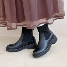 オリエンタルトラフィック(ORiental TRaffic)の柔らかいニット・クッション入り【25秋冬新作】リブニットバックジップブーツ/52407