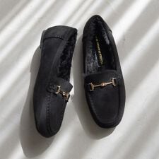 オリエンタルトラフィック(ORiental TRaffic)のつま先まであったか 防寒 パンプス【25秋冬新作】ビットモチーフ付きファーモカシン/52318