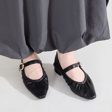 柔らかく歩きやすい 厚手クッション【26春夏新作】ギャザーデザインメリージェーンパンプス/62103