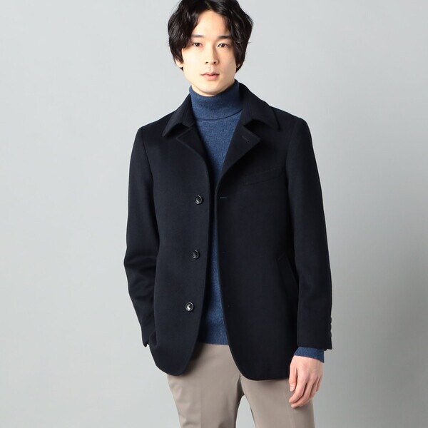 カシミヤ混】ウール スタンドコート チェック紺 | タカキュー(TAKA-Q