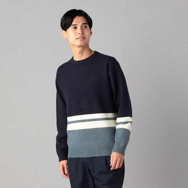 新品コムサメン サイドライン ハイゲージ クルーネック コットン 天竺ニット セーターM紺 定価1.4万円/オールシーズン/COMME CA MEN/綿 新品コムサメン サイドライン ハイゲージ クルーネック コットン 天竺