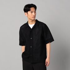 鹿の子透かし編みオープンカラー ニットシャツ