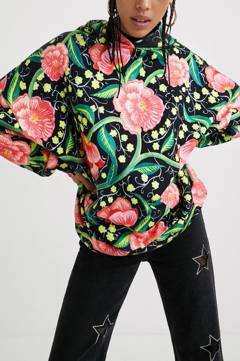 Desigual デシグアル 花柄 総柄 フード付き パーカー オーバーサイズの