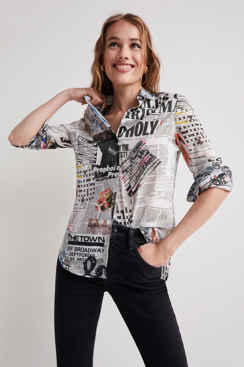 美品【Desigual/デシグアル】ニュースペーパーシャツ(L)ビックシャツ ニュースペーパー シャツ | デシグアル(Desigual) | マルイウェブチャネル