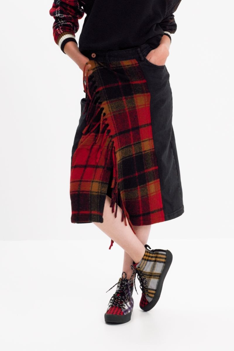タータンチェック デニムミディスカート | デシグアル(Desigual