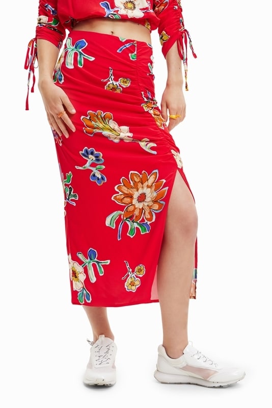 5サイズ展開/XS/XL】ニュースペーパー柄のミディスカート／デシグアル