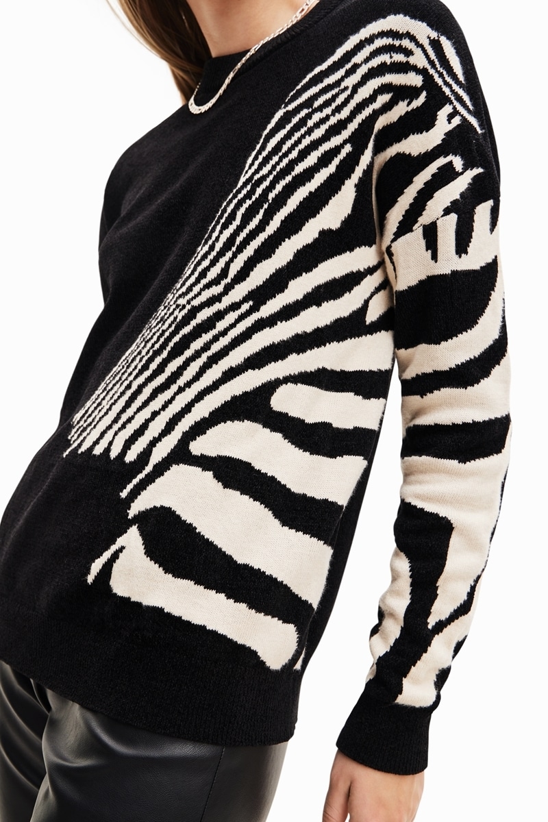 デシグアル Desigual ゼブラ オーバーサイズセーター 23WWJF10 長袖 コットン混 ブラック 黒 オフ白 EUR M レディース デシグアル ゼブラ オーバーサイズセーター23WWJF10